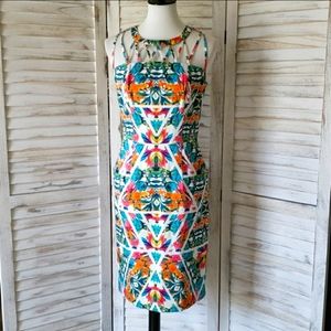 Adrianna Papell White Blue Sleeveless Sheath Dress